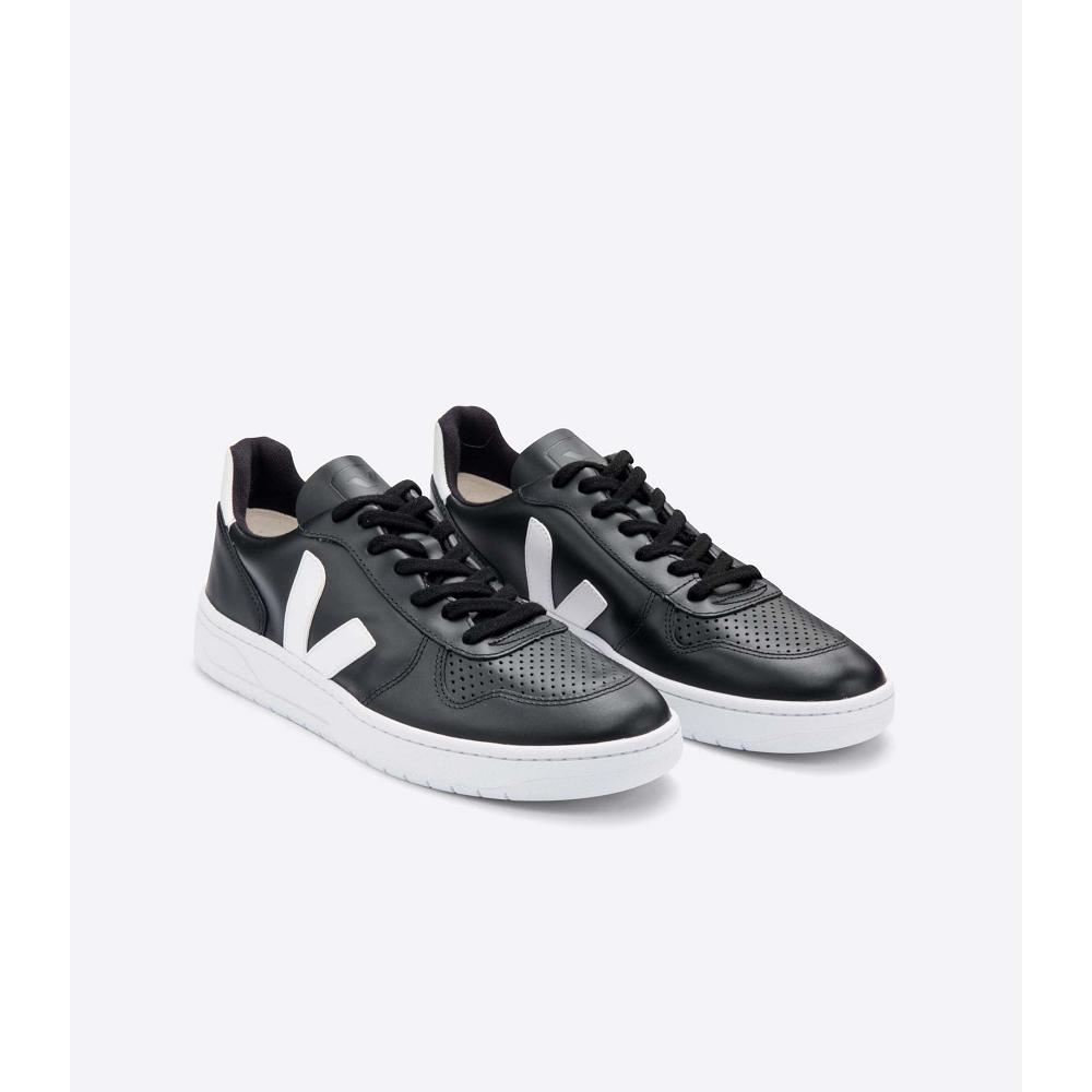 Veja V-10 LEATHER Sneakers Dames Black/White | NL 645KOR